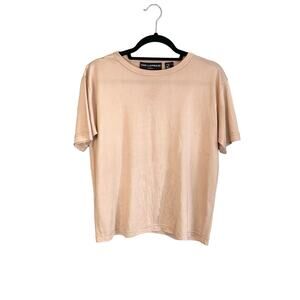 Ted Lapidus Women Tan Silk Crew Neckline Short Sleeves Pullover TShirt Top Small